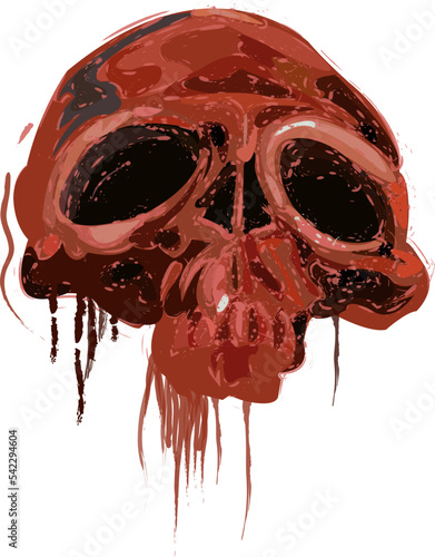 Ilustración de una calavera con colores y tonalidades rojas.