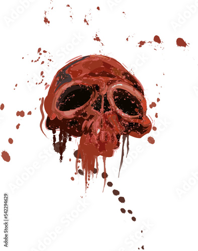 Ilustración de una calavera con colores y tonalidades rojas.