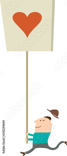 ilustración de un personaje con cartel o pancarta de un corazón