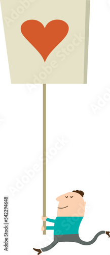 ilustración de un personaje con cartel o pancarta de un corazón
