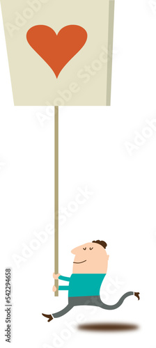 ilustración de un personaje con cartel o pancarta de un corazón