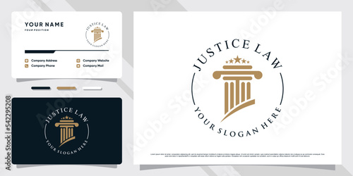 Symbol of justice law logo design for lawyer with emblem concept and business card template