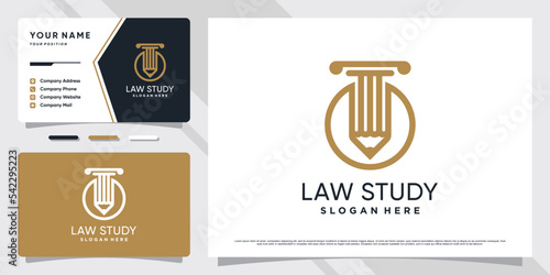 Symbol of law firm logo design with pencil icon and business card template