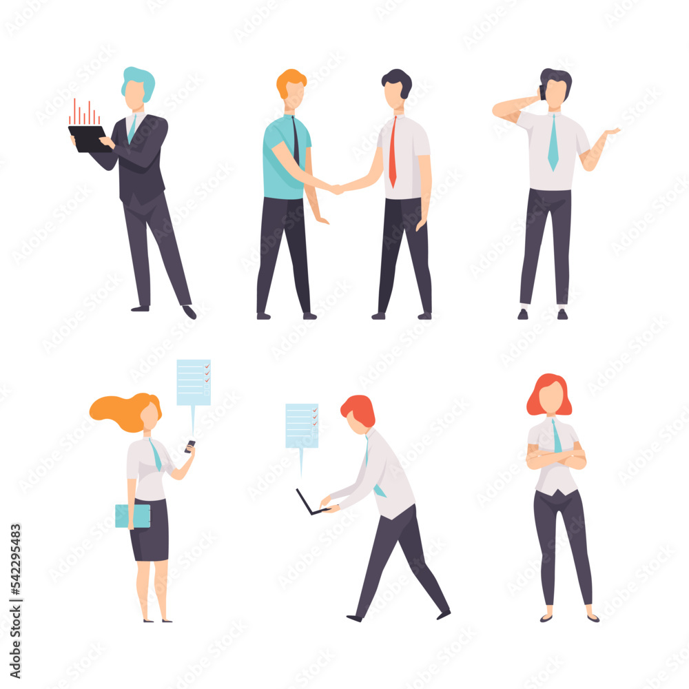 Business People Characters and Office Employee in Formal Wear Working Engaged in Daily Activity Vector Set Business People Characters and Office Employee in Formal Wear Working Engaged in Daily Activity Vector Set