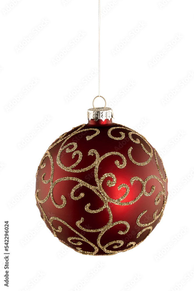 Red Christmas Bauble Hanging on a String - Isolated Red Christmas Bauble Hanging on a String - Isolated