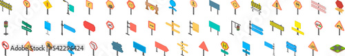 Road signs and junctions isometric icon collections vector design