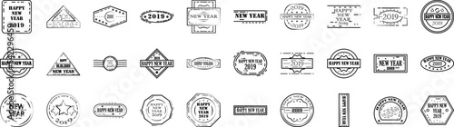 Stamp happy new year icon collections vector design