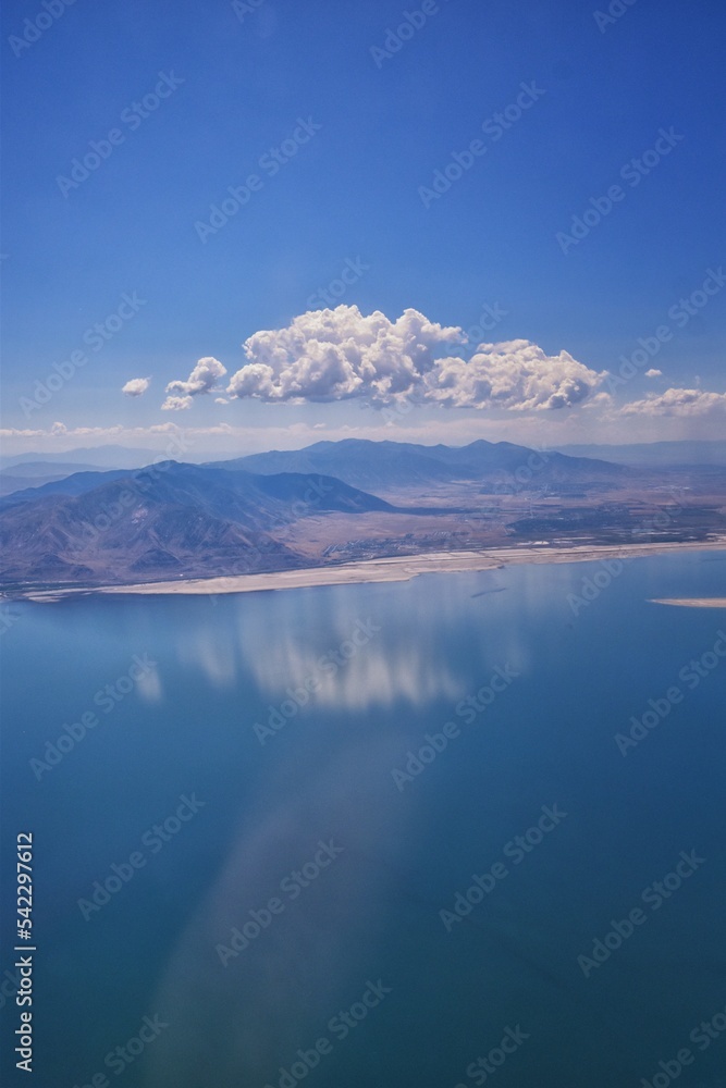 Great Salt Lake, Aerial views of the lake and surrounding landscape. Salt Lake City, Utah, America.