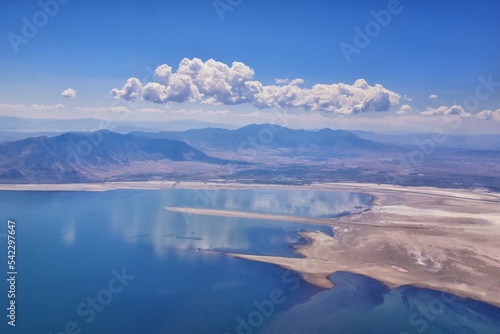 Fototapeta Naklejka Na Ścianę i Meble -  Great Salt Lake, Aerial views of the lake and surrounding landscape. Salt Lake City, Utah, America.