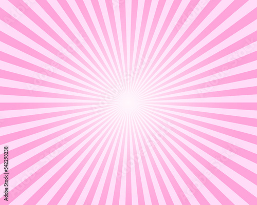 Circus, carnival or festival pattern with pink stripes. Rosy sunburst, explosion or surprise effect, manga background. Bubble gum, lollipop candy, ice cream texture. Vector cartoon illustration
