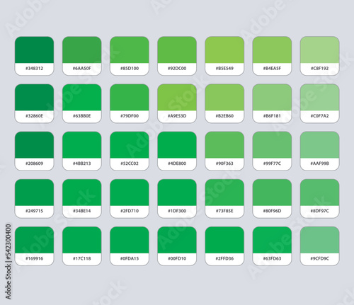 Green color palette with hex
