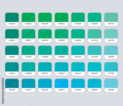 Aquamarine and green color palette with hex