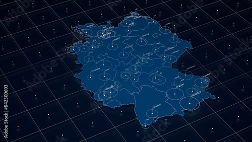 Fototapeta Naklejka Na Ścianę i Meble -  Germany blue map big data visualization. Futuristic map infographic. Information aesthetics. Visual data complexity. Complex Germany data graphic visualization. 3d render illustration