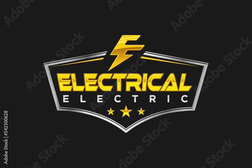 Electrical voltage logo badge emblem modern electric flash lightning power plants sign