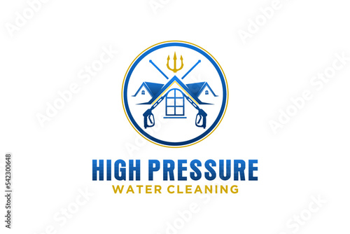 Pressure washer gun logo design  water spray power wash illustration house cleaning service
