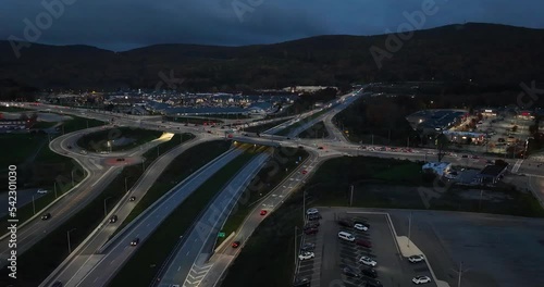 Hyperlapse aerial, drone, evening video of a diverging diamond interchange (DDI), located in Woodbury, NY. photo