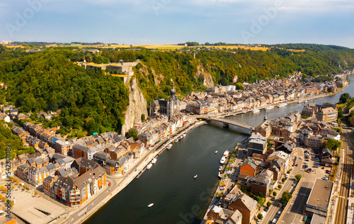 Top view of Pont Charles de Gaulle bridge over Meuse river in Dinant, Belgium photo