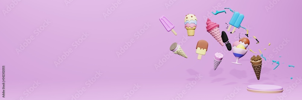 3d rendering of ice cream consumption in Bahama for social media content