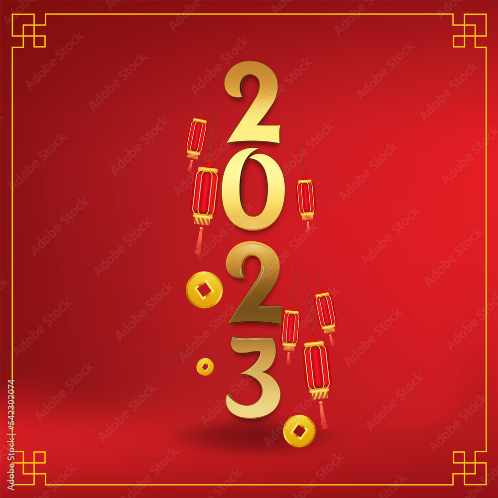 Naklejka premium 2023 Happy Chinese New Year on red color background for banners, greeting cards, flyers, posters.
