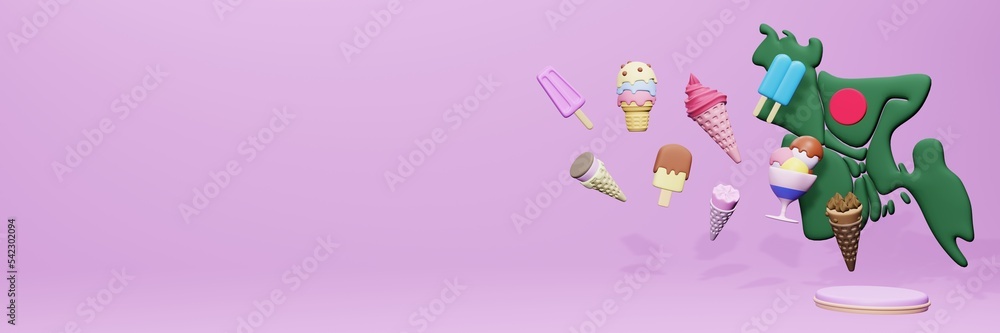 3d rendering of ice cream consumption in Bangladesh for social media content