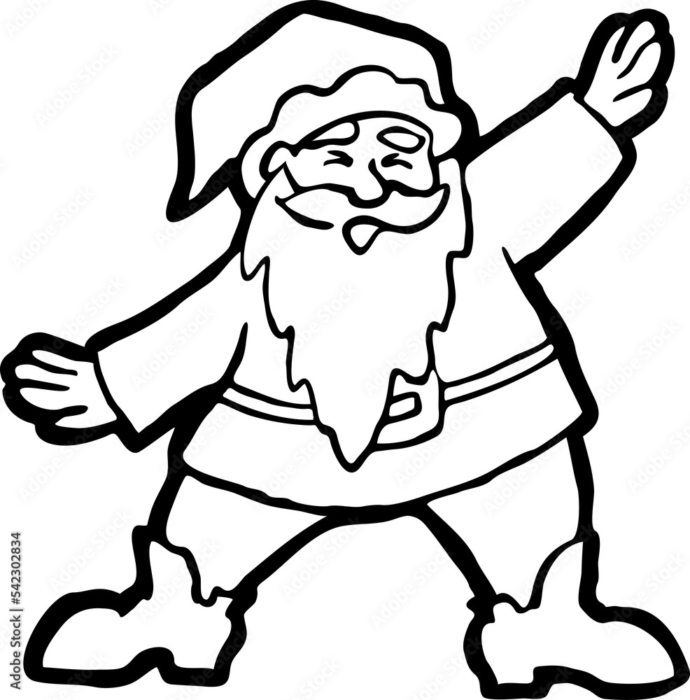 Obraz premium Funny Santa Claus dancing, hand drawn cartoon character, comic personage illustration. Decorative element for poster print, Christmas party invitation, postcard design. Traditional winter celebration.