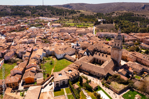 El Burgo de Osma medieval town aerial view in Castille and Leon Spain with blue sky on a sunny day photo