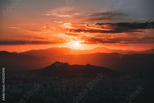 Cloudy sunset sky above the city of Athens, Greece