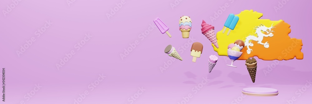 3d rendering of ice cream consumption in Bhutan for social media content
