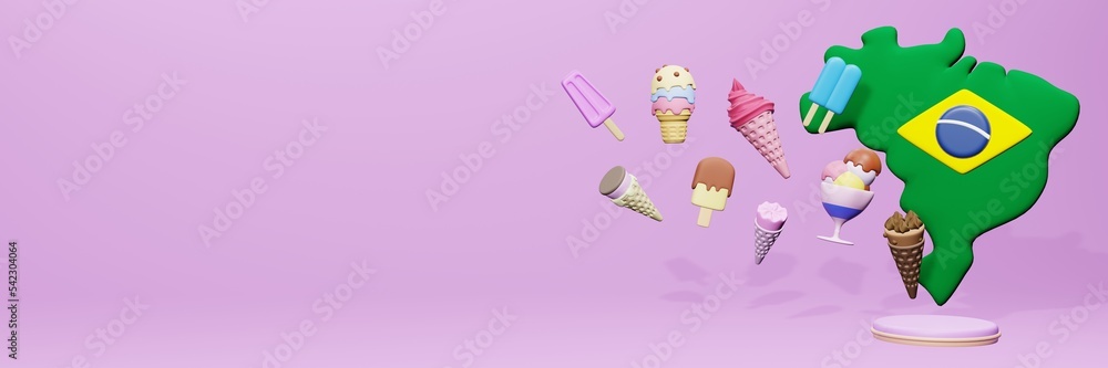 3d rendering of ice cream consumption in Brazil for social media content