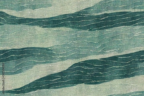 Aegean teal mottled border strip linen texture background. Summer coastal living style home decor fabric effect. Sea green wash grunge edge material. Decorative textile seamless pattern banner.
