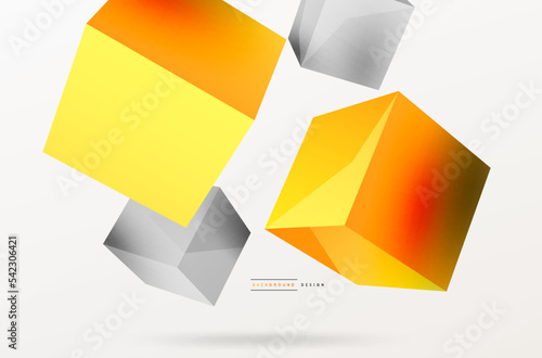3d cubes vector abstract background. Composition of 3d square shaped basic geometric elements. Trendy techno business template for wallpaper, banner, background or landing