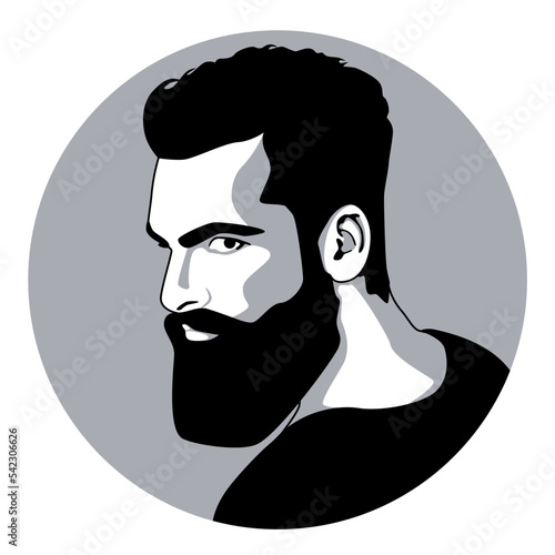Silhouette of a man on a round gray background. Vector minimalist portrait of man.