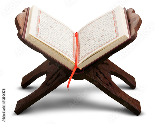 фотографія Open Quran books on the stand in the mosque