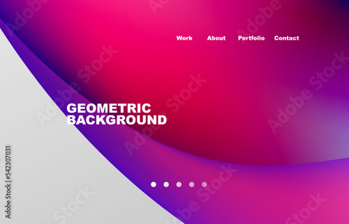 Landing page abstract liquid background. Flowing shapes, round design and circle. Web page for website or mobile app wallpaper