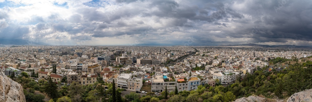 Panoramic view of Kallithea, Lofos Sikelias, Charokopou, Moschato, Neos Kosmos neighborhoods in Athens Greece