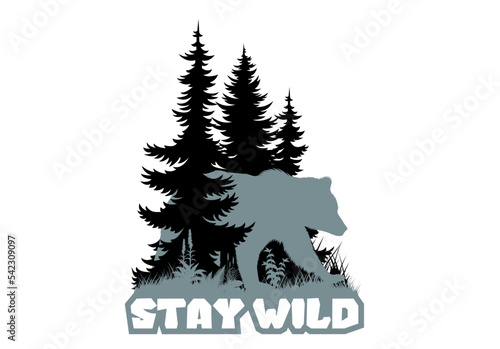 vector forest woodland with brown grizzly bear sublimation sticker