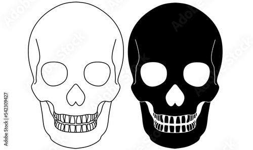 outline silhouette Skull icon set isolated on white background