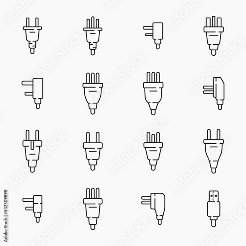 power plug world standards line icons set vector flat illustration