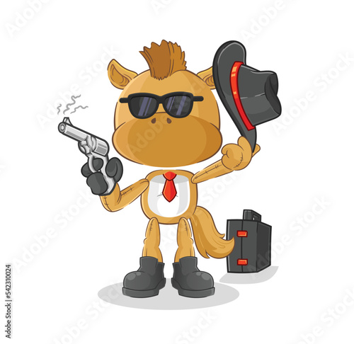 horse mafia with gun character. cartoon mascot vector