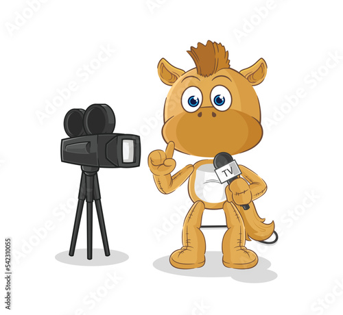 horse tv reporter cartoon. cartoon mascot vector