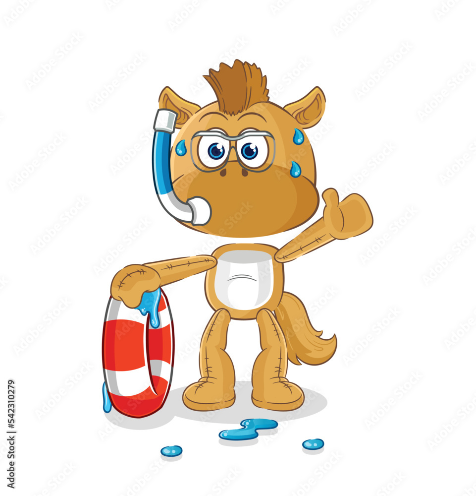 Fototapeta premium horse swimmer with buoy mascot. cartoon vector