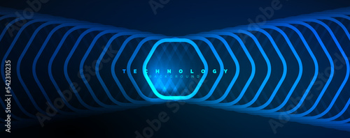 Neon shiny hexagons abstract background  technology energy space light concept  abstract background wallpaper desig