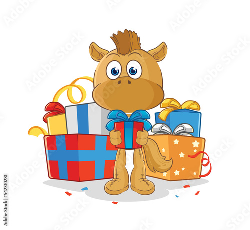 horse give gifts mascot. cartoon vector