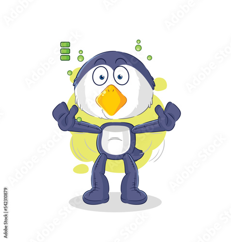 penguin full battery character. cartoon mascot vector