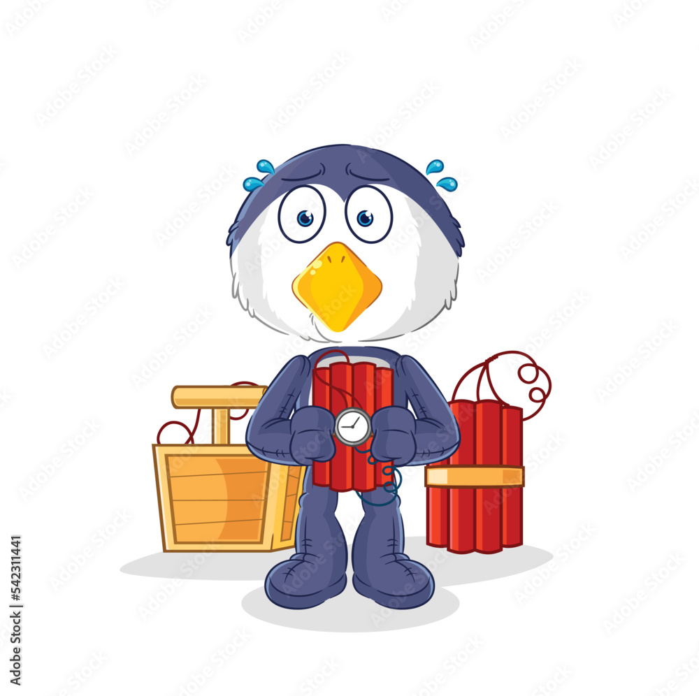 Obraz premium penguin holding dynamite character. cartoon mascot vector