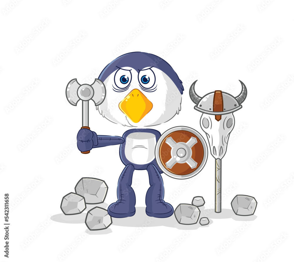 penguin viking with an ax illustration. character vector penguin viking with an ax illustration. character vector