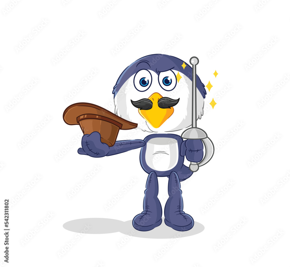 penguin fencer character. cartoon mascot vector penguin fencer character. cartoon mascot vector