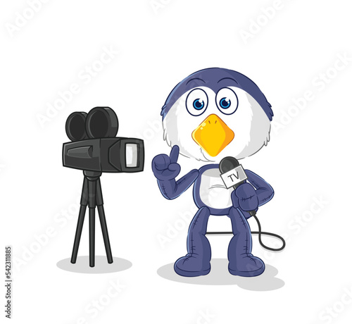 penguin tv reporter cartoon. cartoon mascot vector