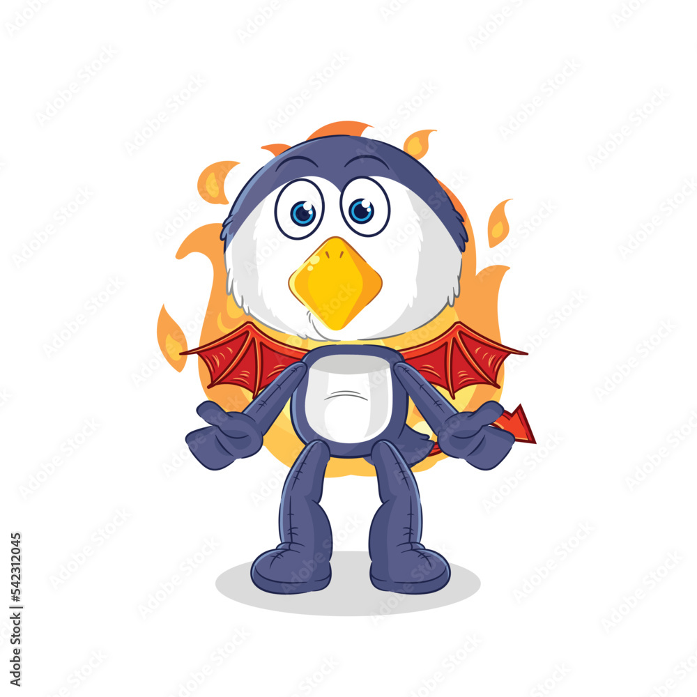 penguin demon with wings character. cartoon mascot vector