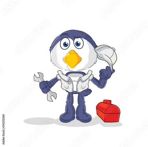 penguin mechanic cartoon. cartoon mascot vector